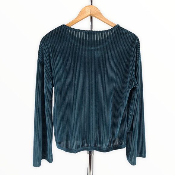 Carolina Belle Deep Teal Ribbed Velvet Long Sleeve Sweater Top Size Small - Picture 6 of 10